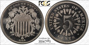 1866 5C Rays PR65CAM