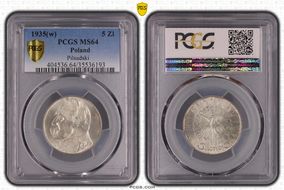 1935(w) 5 Zl Pilsudski KM-28  Ag MS64