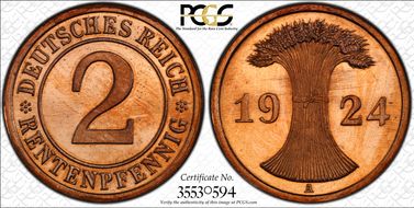 1924-A 2 Rtpfg J-307 PR65+ RD