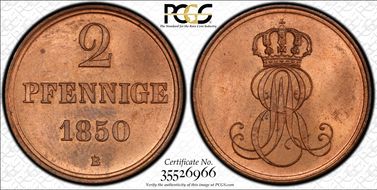 1850-B 2 Pfg MS64RB