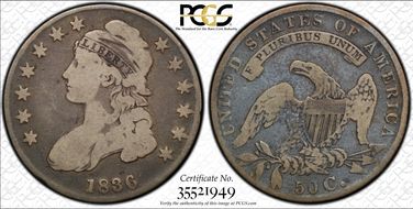 1836 50C O-106, Beaded Reverse VG8