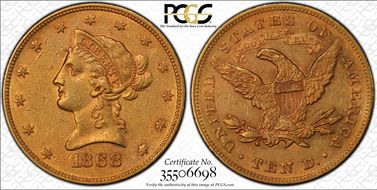 1868 $10 AU55