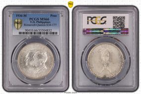 1936-M Peso Roosevelt-Quezon KM-177  Ag MS66