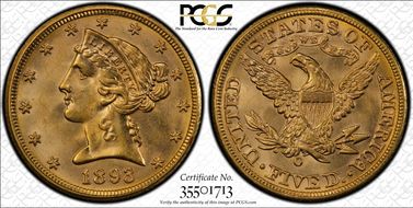 1893-O $5 MS64+