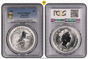 1990 $5 Kookaburra Ag MS69