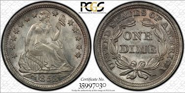 1853 10C Arrows MS64