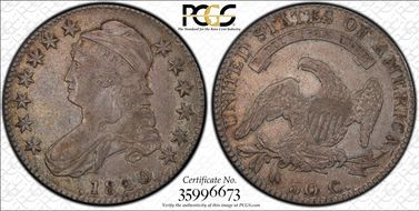 1820 50C Curl Base 2, Small Date XF45