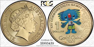 2018 $1 Commonwealth Games Borobi Colorized MS68