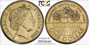 2018 $1 Armistice Centenary MS66