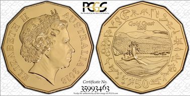 2018 50C Gold Coast Gilt XXI Commonwealth Games MS69