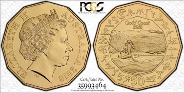 2018 50C Gold Coast Gilt XXI Commonwealth Games MS69