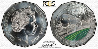 2018 50C 3801 Steam Locomotive Colorized MS69