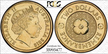2018 $2 Remembrance Day Poppy 30th Ann. $2 Coin MS67