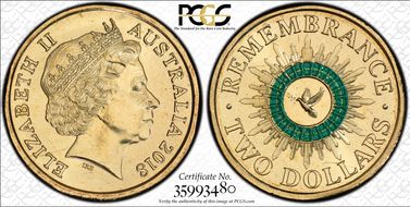 2018 $2 Remembrance Dove Colorized 30th Ann. $2 Coin MS66