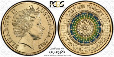 2018 $2 Dome of Australian War 30th Ann. $2 Coin Colorized MS66