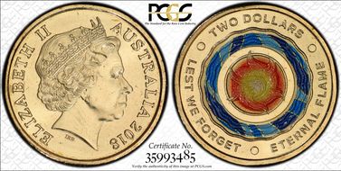 2018 $2 Lest We Forget Eternal Flame Colorized MS66