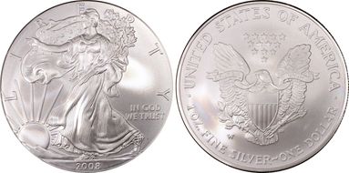 2008-W $1 Burnished Silver Eagle Reverse of 2007 SP69