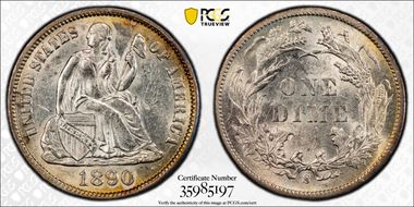 1890-S/S 10C F-107, RPM (FS-501) MS60