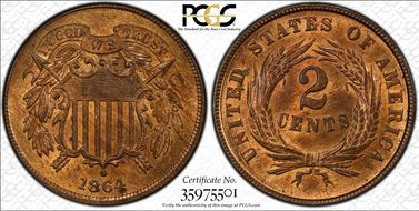 1864 2C Large Motto MS65RB