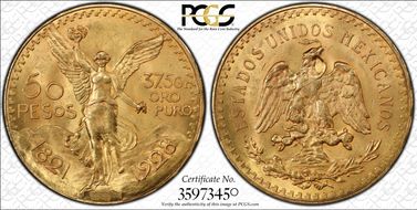 1928 50 Peso KM-481  Au MS65
