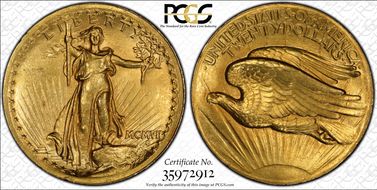 1907 $20 High Relief, Wire Edge MS62