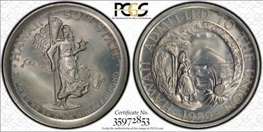 1959 SC50C 2MS-5 Silver Hawaii Statehood Heraldic Art Medal Thick MS68