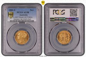 1880-S Sov S-3855 Shield ∀ICTORIA AU58