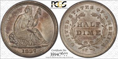 1837 H10C Seated, Small Date MS62