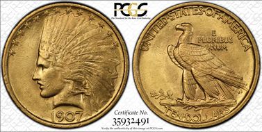 1907 $10 Indian MS62