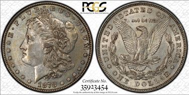 1878 8TF $1 VAM 14.5, Open Nostril AU50