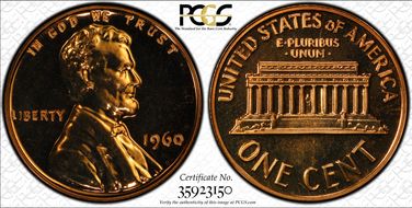 1960 1C Small Date PR67RD