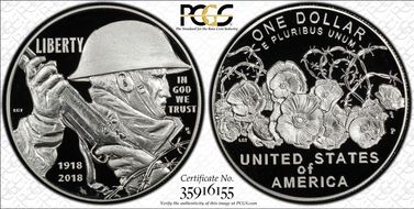 2018-P $1 WWI Centennial PR68DCAM