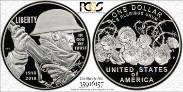 2018-P $1 WWI Centennial PR69DCAM