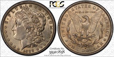 1888-O $1 VAM 4, Hot Lips AU55