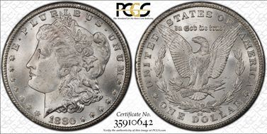 1880-CC $1 VAM 8 8/7, Rev. of '79 MS66