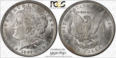 1891-CC $1 VAM 3, Spitting Eagle MS65