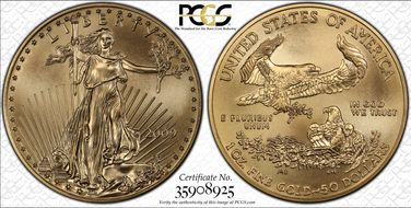 2009 $50 Gold Eagle MS70
