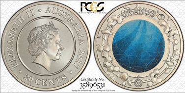 2017 20C Planetary Coins Uranus Colorized MS70