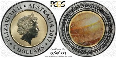 2017 $5 Planetary Coins Saturn Colorized MS69