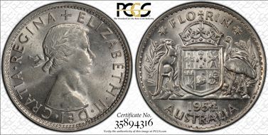 1954(m) Florin KM-54  Ag MS62