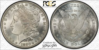 1880-CC $1 8/7 Reverse of 1878 MS65+