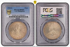 1910-S Peso KM-172  Ag MS64