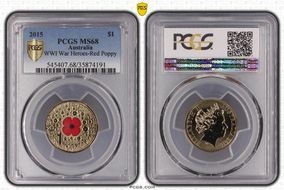 2015 $1 WWI War Heroes-Red Poppy Colorized MS68