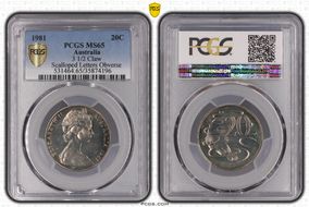 1981 20C 3 1/2 Claw Scalloped Letters Obverse MS65