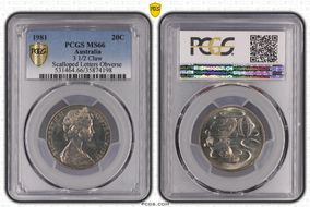 1981 20C 3 1/2 Claw Scalloped Letters Obverse MS66