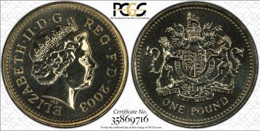 2003 £1 S-J13 Royal Arms Design MS68