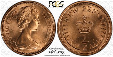 1976 1/2p S-A1 New Penny MS66RD