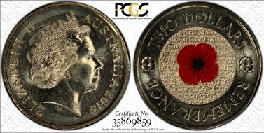 2018 $2 Remembrance Day Red Poppy 30th Ann. $2 Coin Colorized MS68