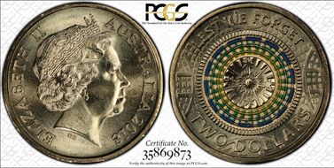 2018 $2 Dome of Australian War 30th Ann. $2 Coin Colorized MS67