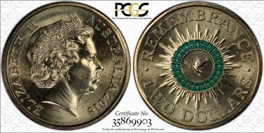 2018 $2 Remembrance Dove Colorized 30th Ann. $2 Coin MS66